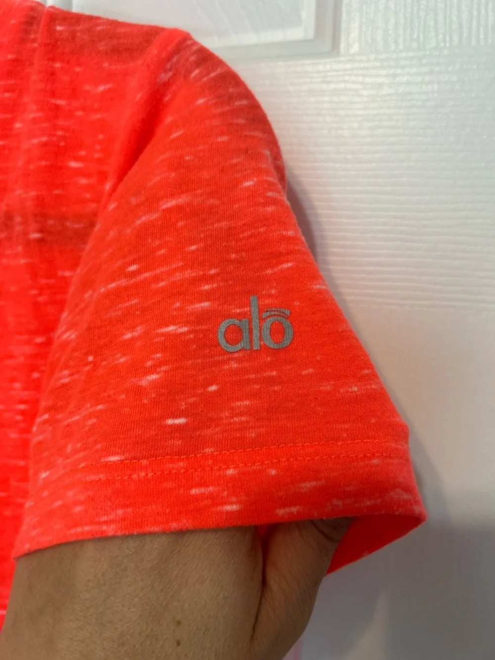 Alo Neon Coral V-Neck Short Sleeve Tee - Picture 3 of 4